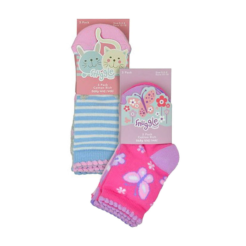 6 Pack Baby Girl Soft Cotton Butterfly & Animal Design Socks (3 Sizes)