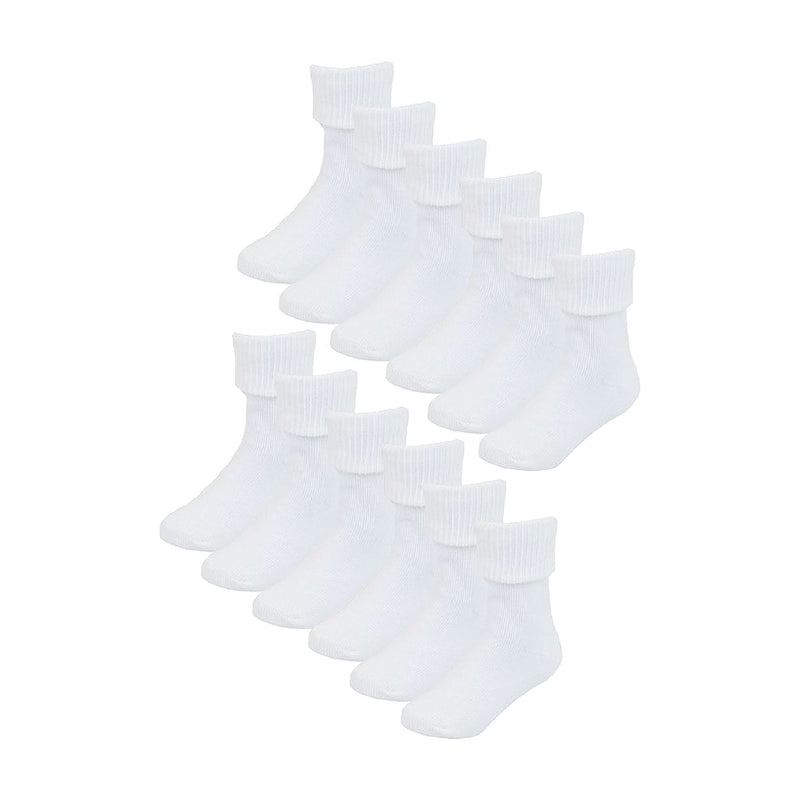6 Pack Baby Girl & Boy Soft Cotton Turn Over Top Socks (3 Sizes)
