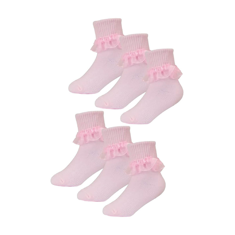 6 Pack Baby Girl Soft Cotton Rich Frilly Lace Socks (3 Sizes)