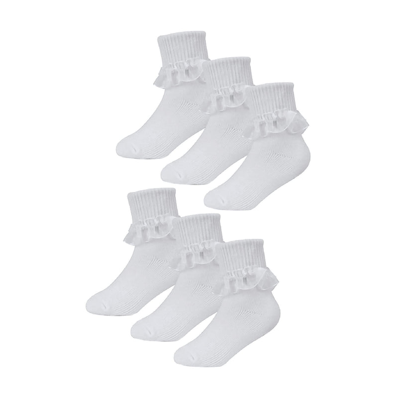 6 Pack Baby Girl Soft Cotton Rich Frilly Lace Socks (3 Sizes)