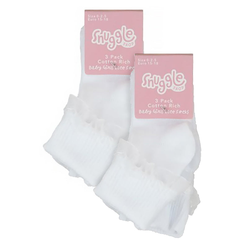 6 Pack Baby Girl Soft Cotton Rich Frilly Lace Socks (3 Sizes)
