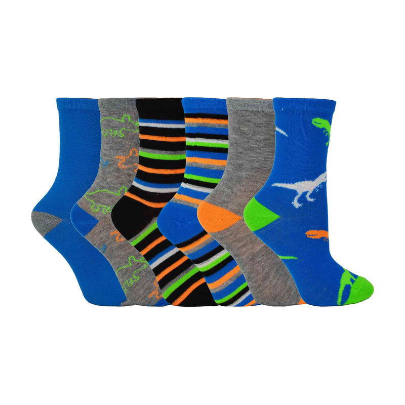 6 Pack Boys Funky Patterned Novelty Crew Socks