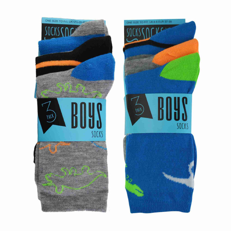 6 Pack Boys Funky Patterned Novelty Crew Socks