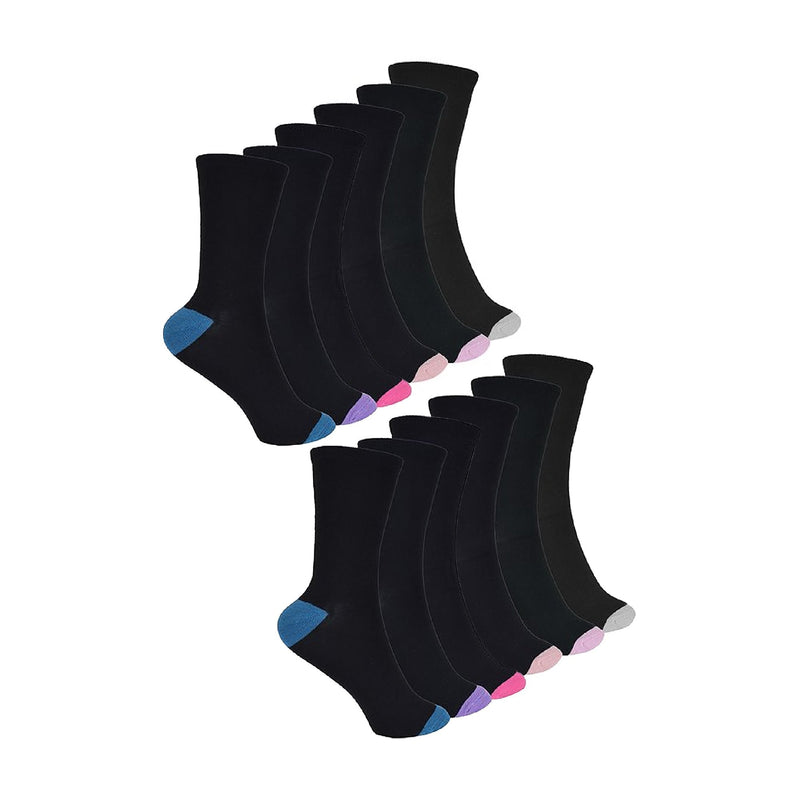 12 Pack Ladies Black Cushioned Soft Breathable Bamboo Socks