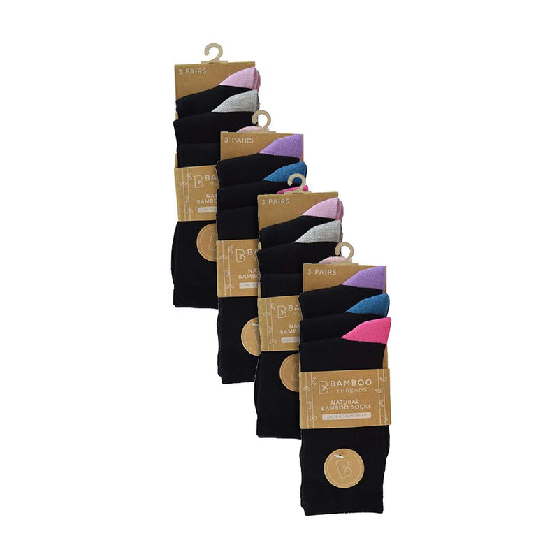 12 Pack Ladies Black Cushioned Soft Breathable Bamboo Socks