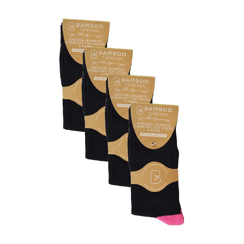 12 Pack Ladies Black Cushioned Soft Breathable Bamboo Socks
