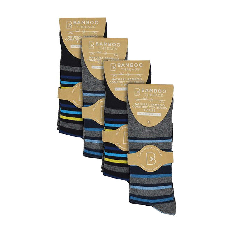 12 Pack Mens Non Elastic Striped Soft Breathable Bamboo Socks