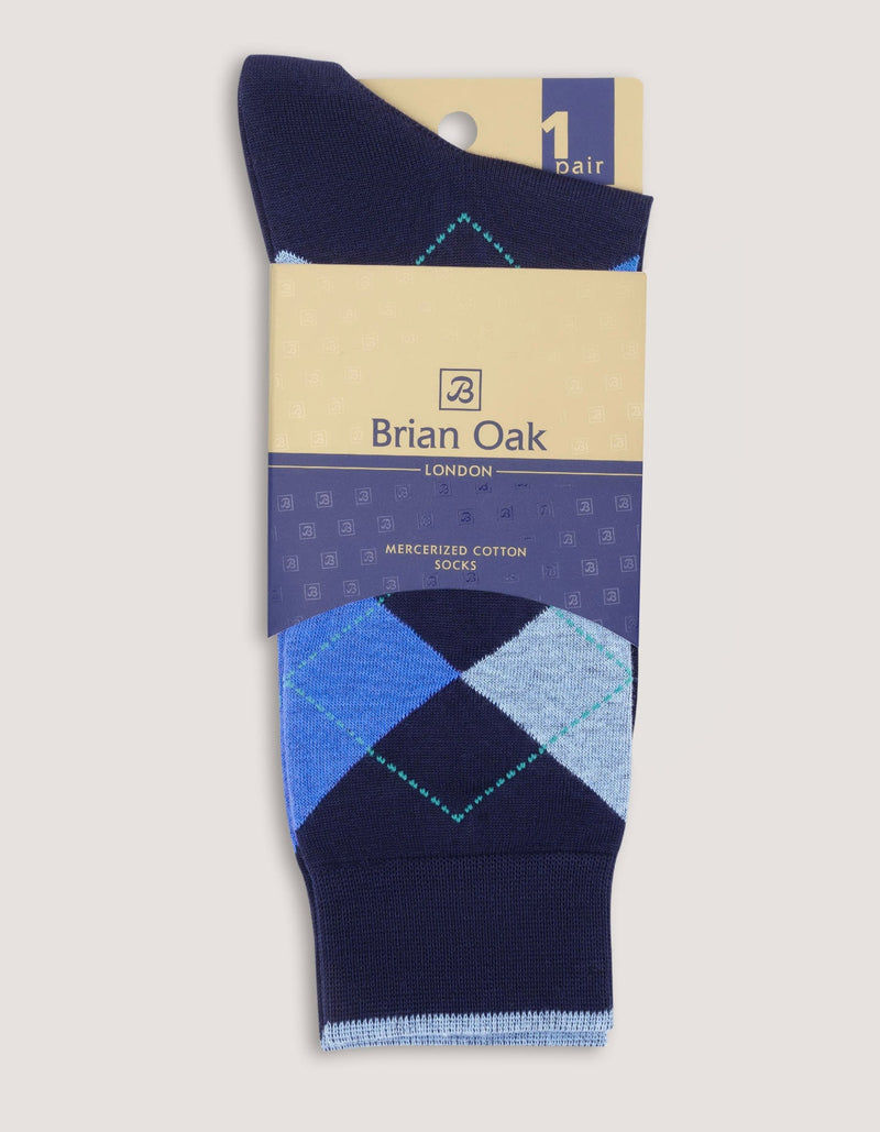 Premium Blue Argyle Cotton Socks