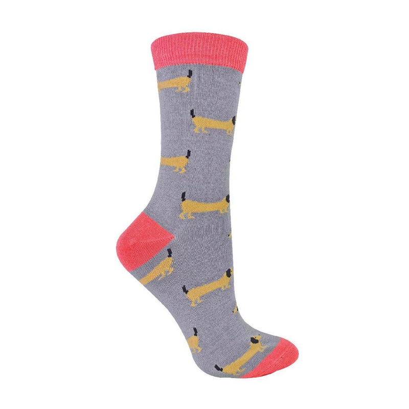 1 Pack Ladies Novelty Grey Sausage Dog Bamboo Socks