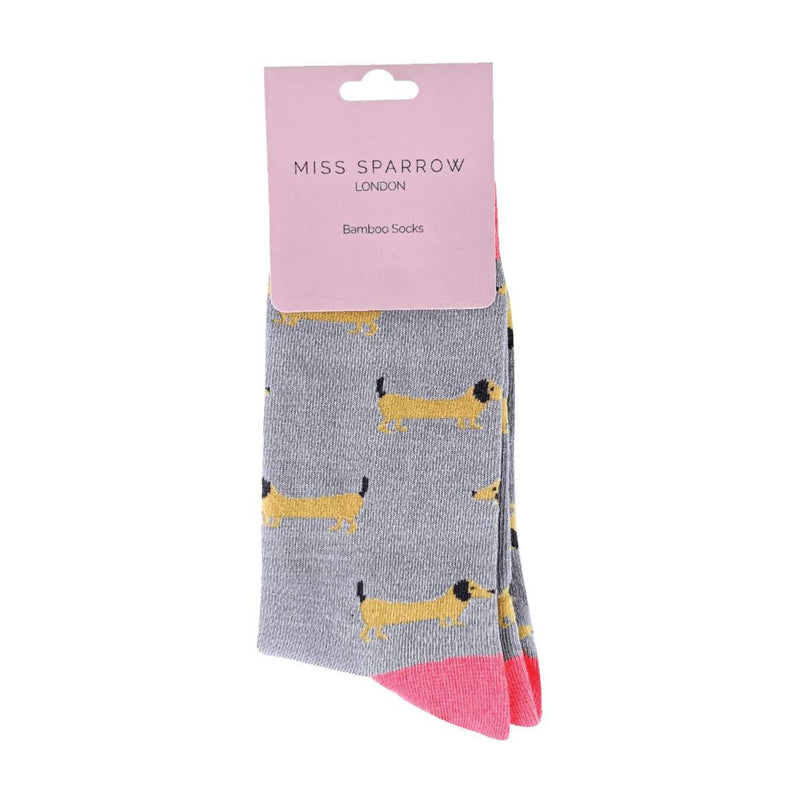 1 Pack Ladies Novelty Grey Sausage Dog Bamboo Socks