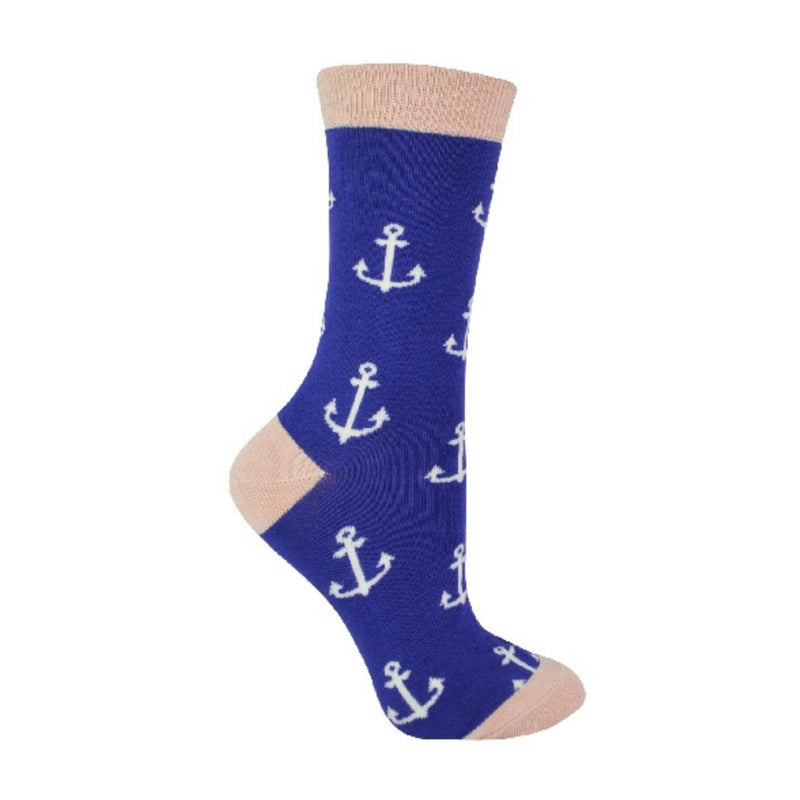 1 Pack Ladies Novelty Navy Anchors Bamboo Socks