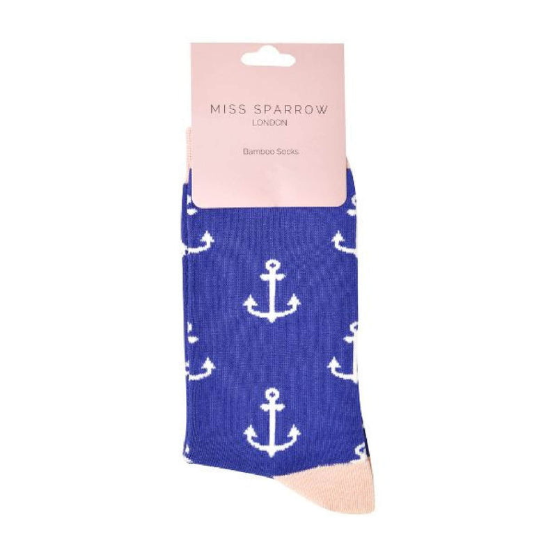 1 Pack Ladies Novelty Navy Anchors Bamboo Socks