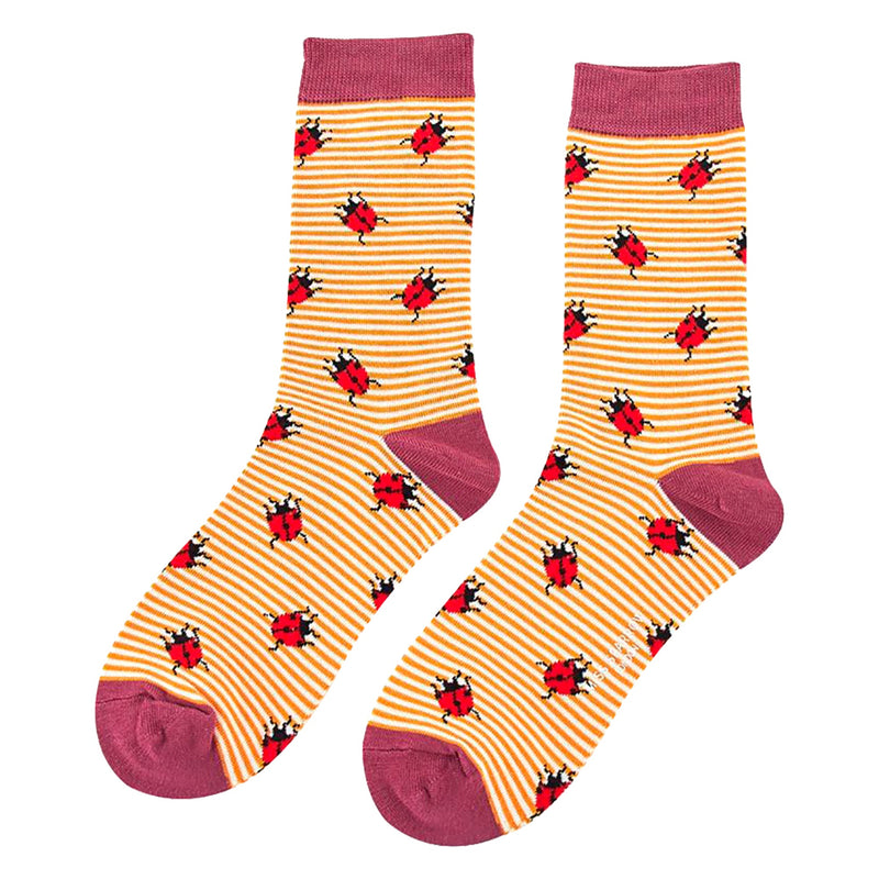 1 Pack Ladies Novelty Mustard Ladybird Bamboo Socks