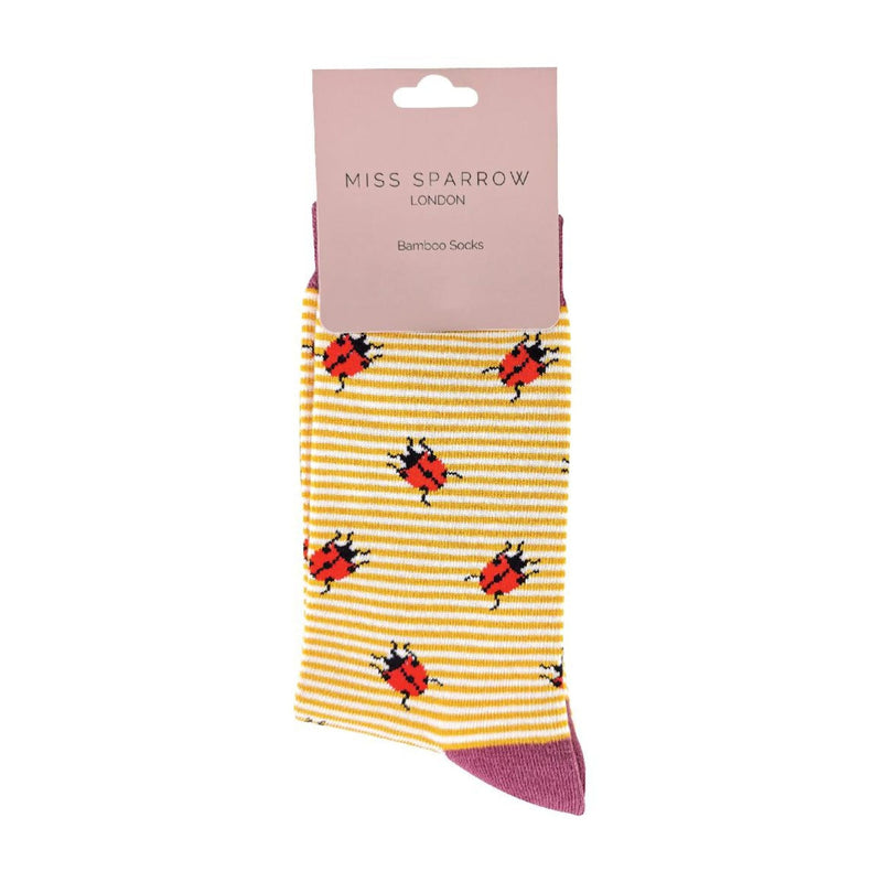 1 Pack Ladies Novelty Mustard Ladybird Bamboo Socks