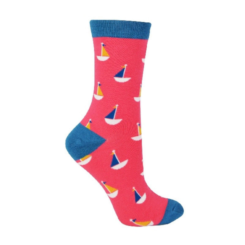 1 Pack Ladies Novelty Hot Pink Boat Bamboo Socks