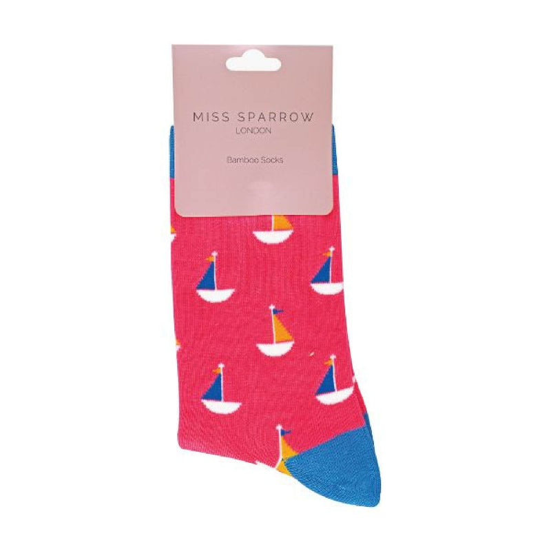 1 Pack Ladies Novelty Hot Pink Boat Bamboo Socks