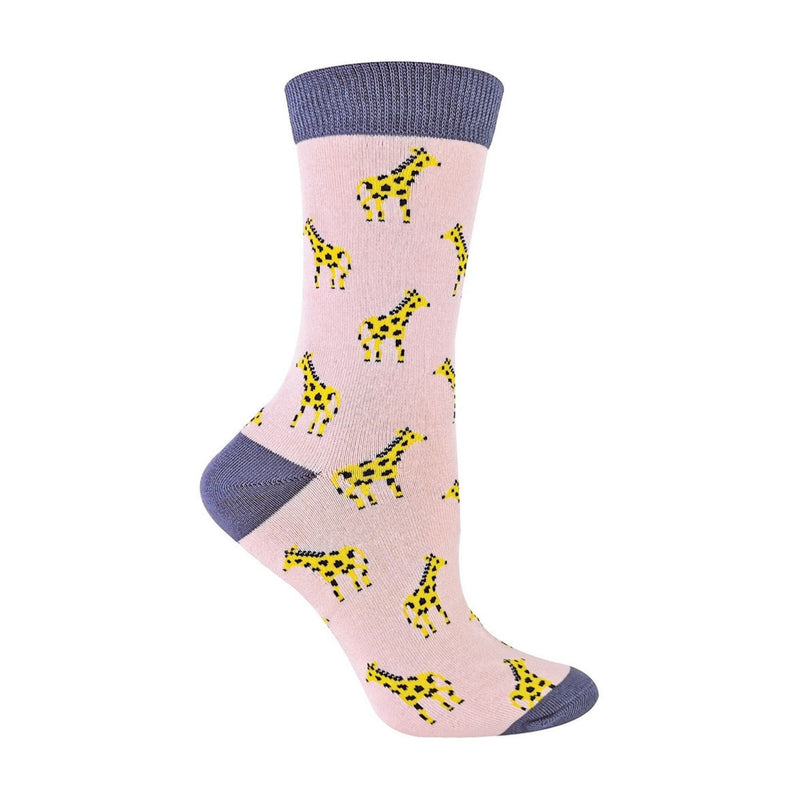 1 Pack Ladies Novelty Dusky Pink Giraffe Bamboo Socks