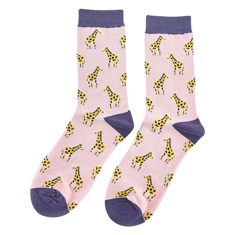 1 Pack Ladies Novelty Dusky Pink Giraffe Bamboo Socks