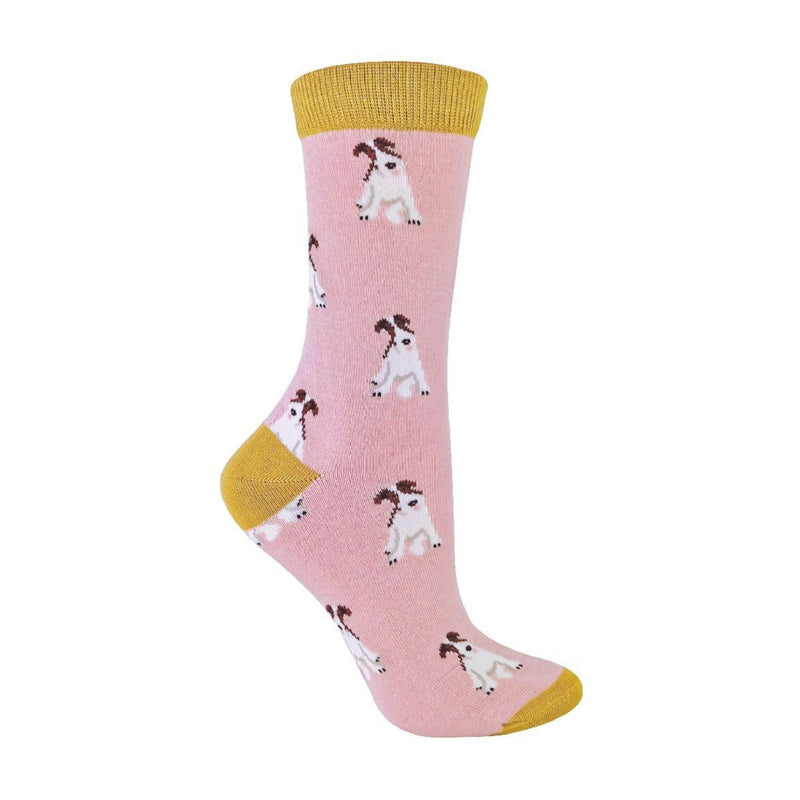 1 Pack Ladies Novelty Dusky Pink Fox Terrier Bamboo Socks