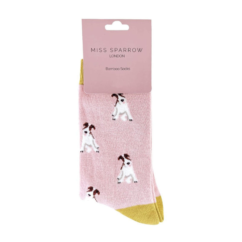 1 Pack Ladies Novelty Dusky Pink Fox Terrier Bamboo Socks