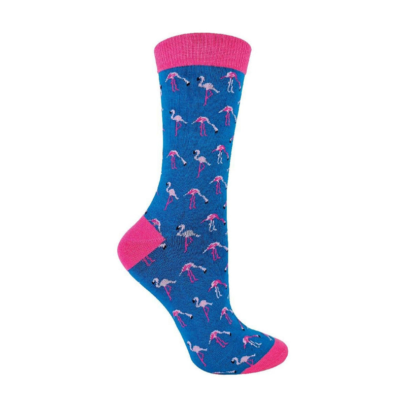 1 Pack Ladies Novelty Denim Blue Flamingos Bamboo Socks