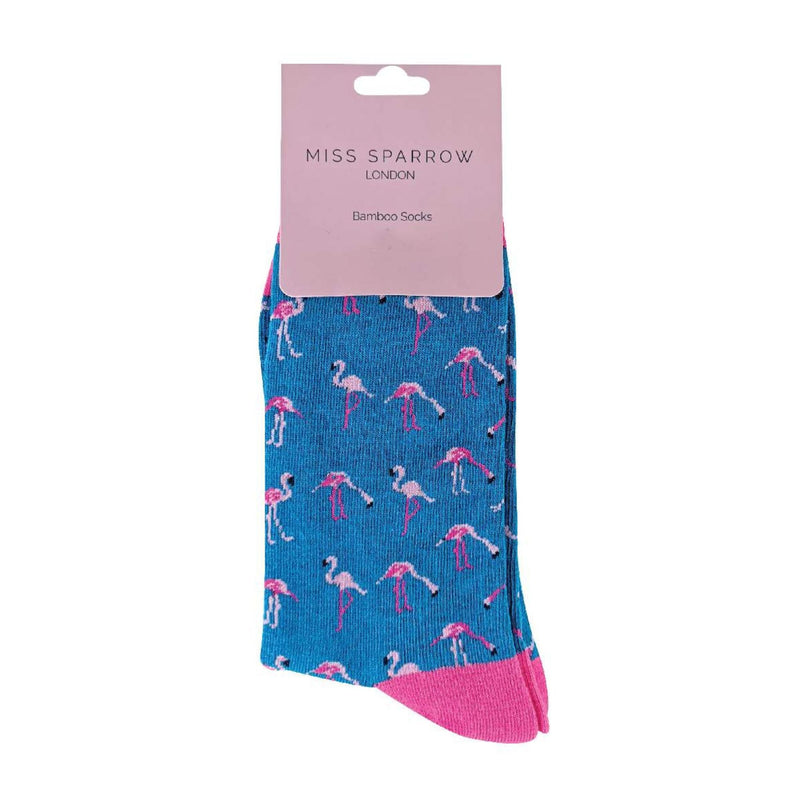 1 Pack Ladies Novelty Denim Blue Flamingos Bamboo Socks