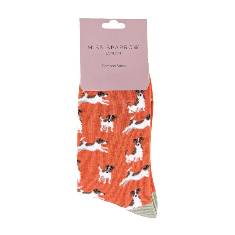 1 Pack Ladies Novelty Rust Jack Russell Bamboo Socks