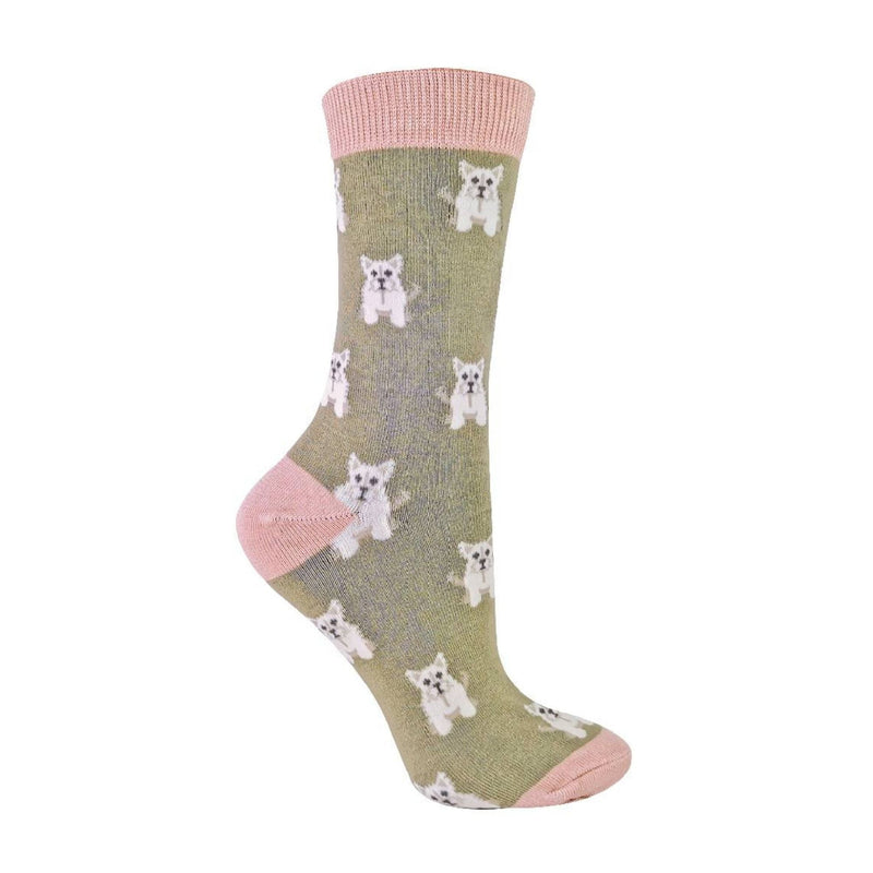 1 Pack Ladies Novelty Olive Green Westie Bamboo Socks