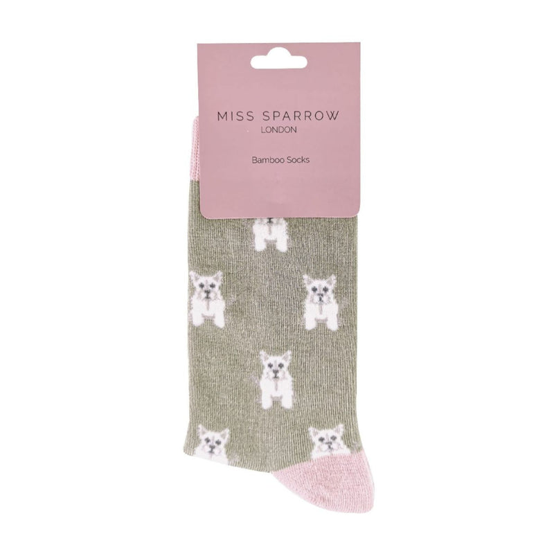 1 Pack Ladies Novelty Olive Green Westie Bamboo Socks