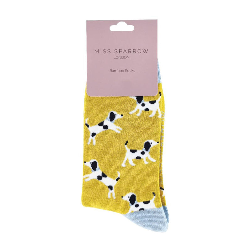 1 Pack Ladies Novelty Yellow Dalmatian Bamboo Socks
