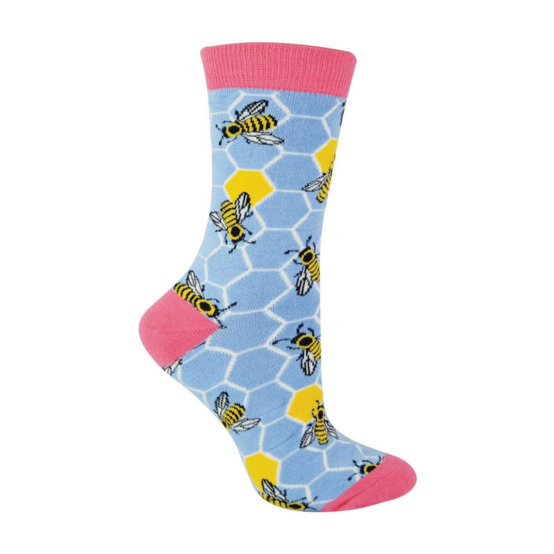 1 Pack Ladies Novelty Powder Blue Bee Hive Bamboo Socks
