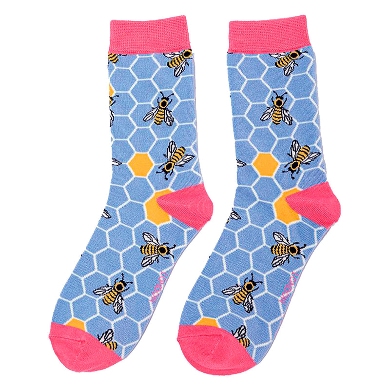 1 Pack Ladies Novelty Powder Blue Bee Hive Bamboo Socks