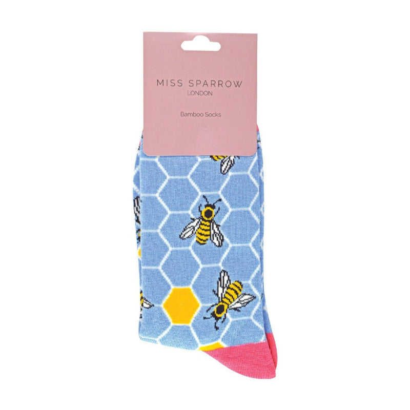 1 Pack Ladies Novelty Powder Blue Bee Hive Bamboo Socks