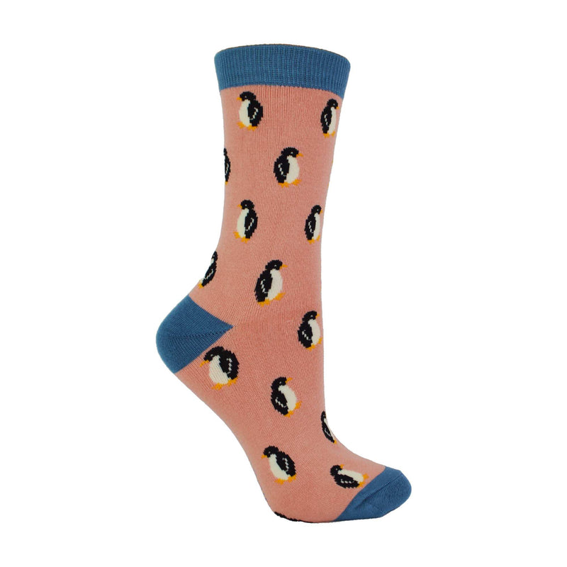 1 Pack Ladies Novelty Dusky Pink Penguin Bamboo Socks