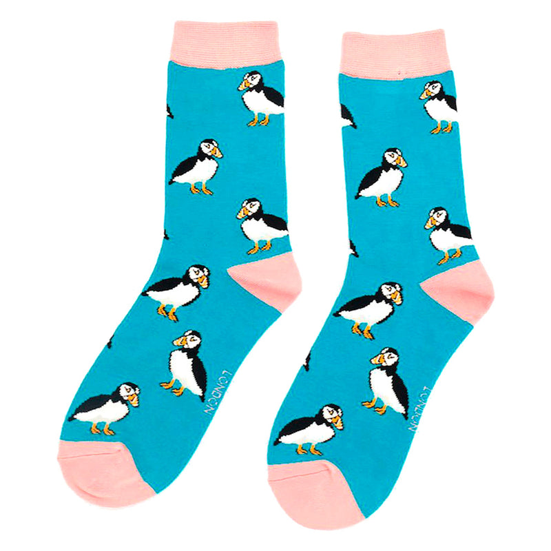 1 Pack Ladies Novelty Turquoise Puffin Bamboo Socks