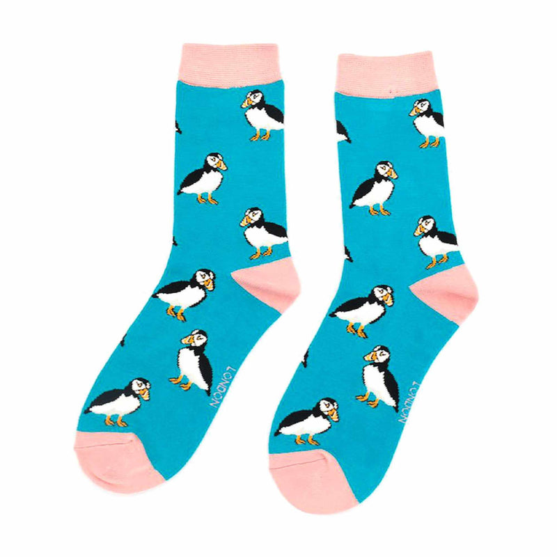 1 Pack Ladies Novelty Turquoise Puffin Bamboo Socks