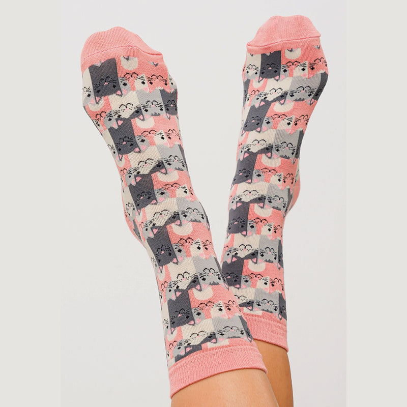 1 Pack Ladies Novelty Dusky Pink Happy Cat Bamboo Socks