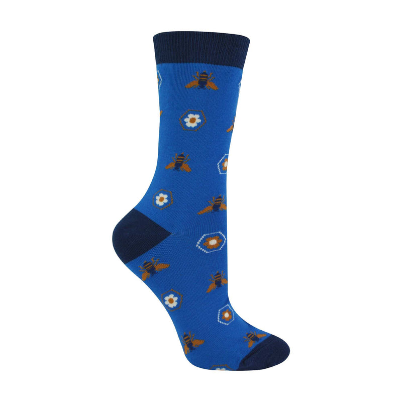 1 Pack Ladies Novelty Blue Retro Bees Bamboo Socks
