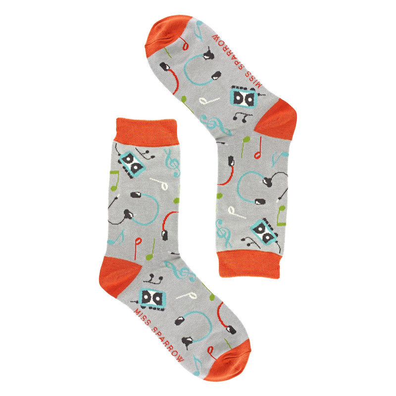 Ladies Retro Music Novelty Patterned Bamboo Socks
