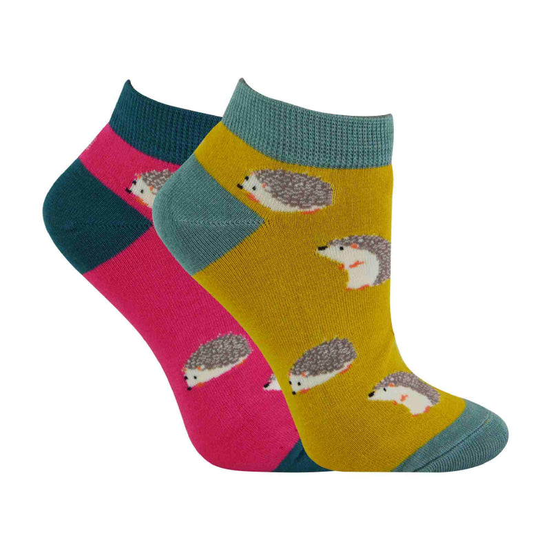 2 Pack Ladies Novelty Animal Themed Bamboo Trainer Socks