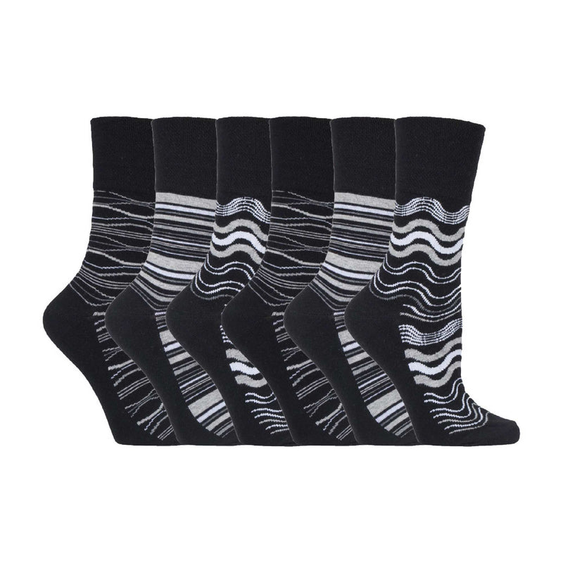 6 Pack Ladies Patterned Non Elastic Cotton Socks