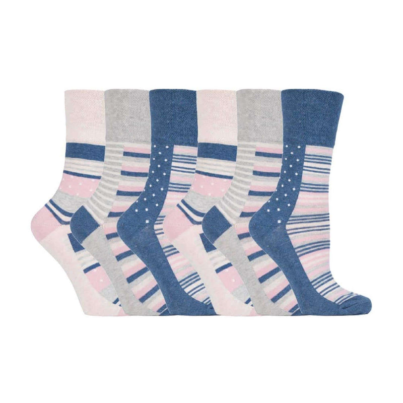 6 Pack Ladies Patterned Cotton Non Elastic Socks