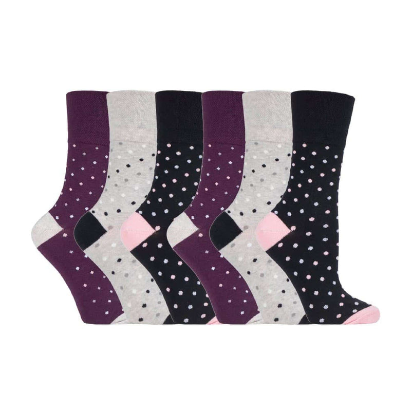 6 Pack Ladies Patterned Non Elastic Cotton Socks