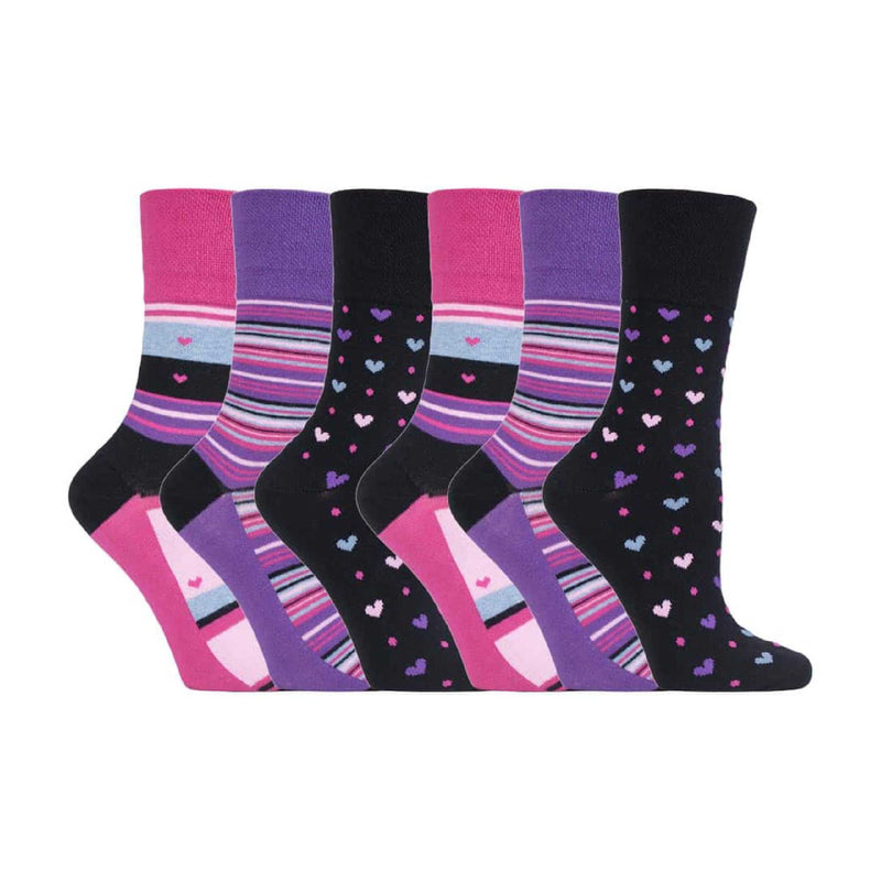 6 Pack Ladies Patterned Cotton Non Elastic Socks