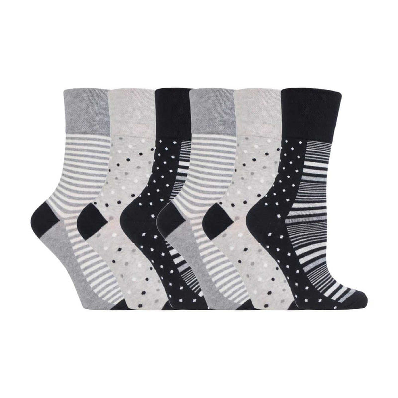6 Pack Ladies Patterned Cotton Non Elastic Socks
