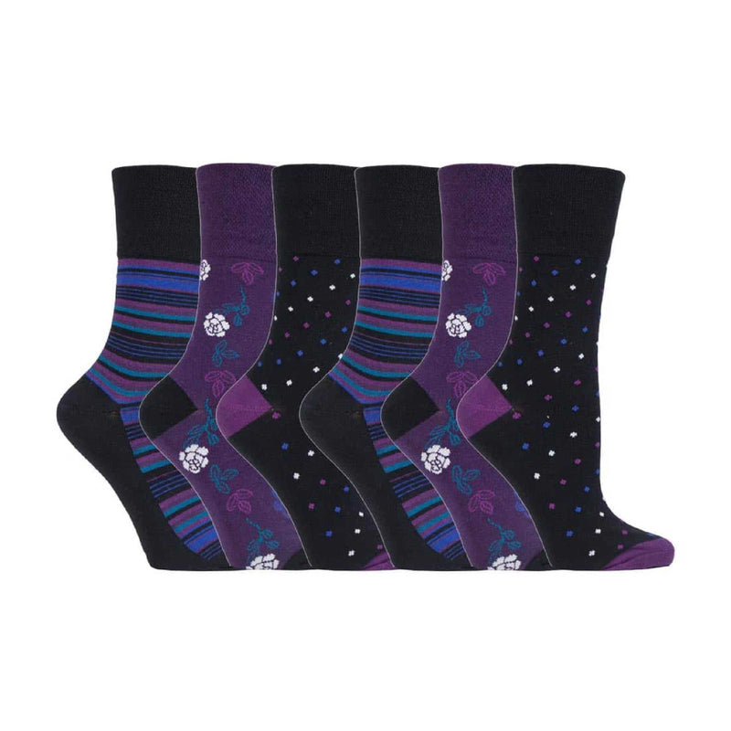 6 Pack Ladies Patterned Non Elastic Cotton Socks