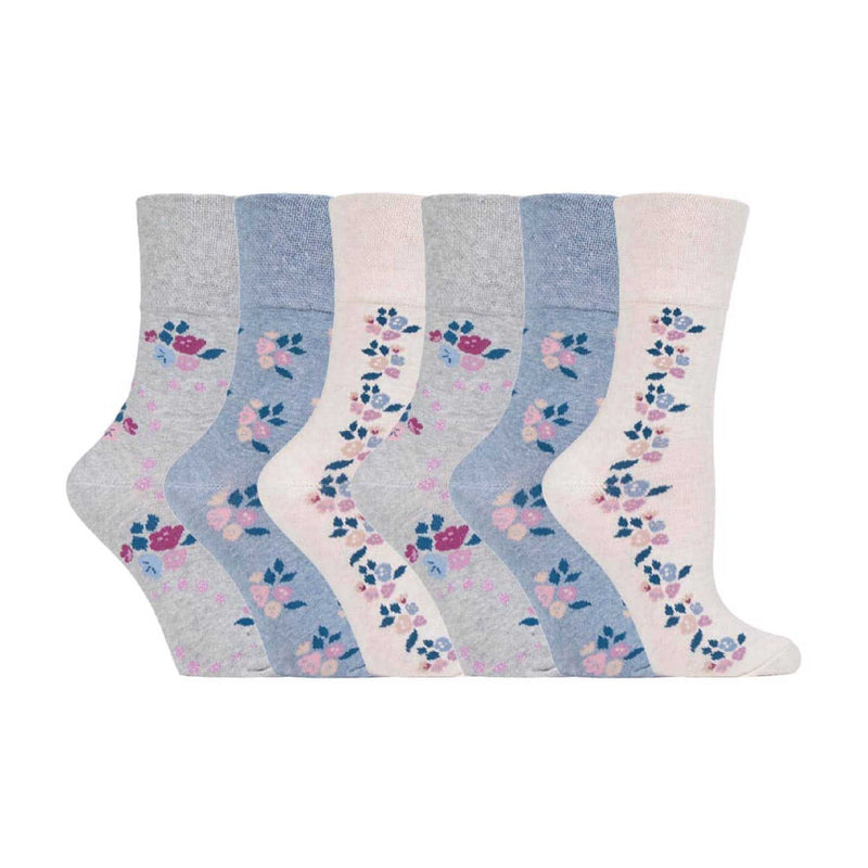 6 Pack Ladies Patterned Cotton Non Elastic Socks