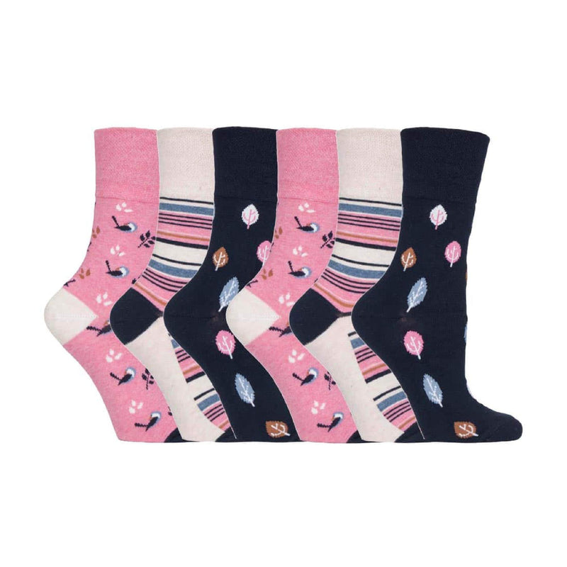 6 Pack Ladies Patterned Cotton Non Elastic Socks