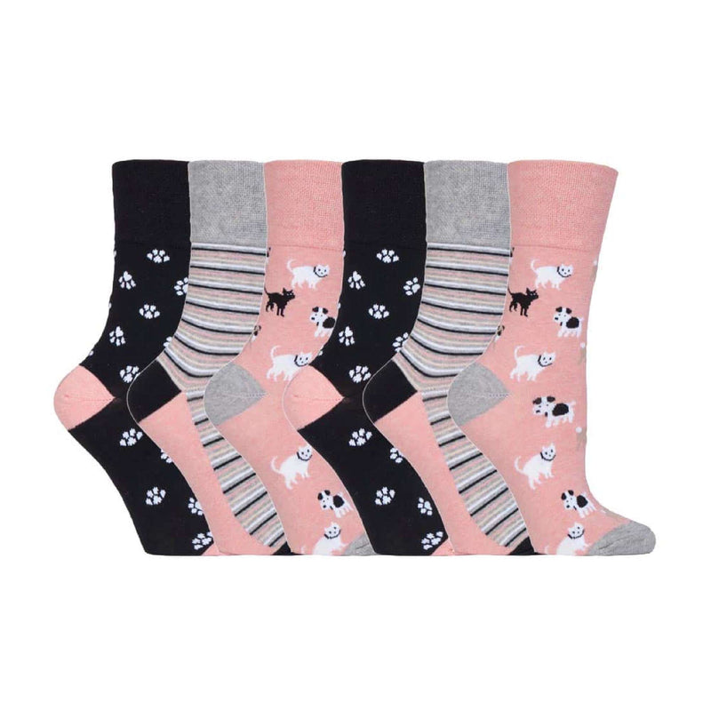 6 Pack Ladies Patterned Cotton Non Elastic Socks