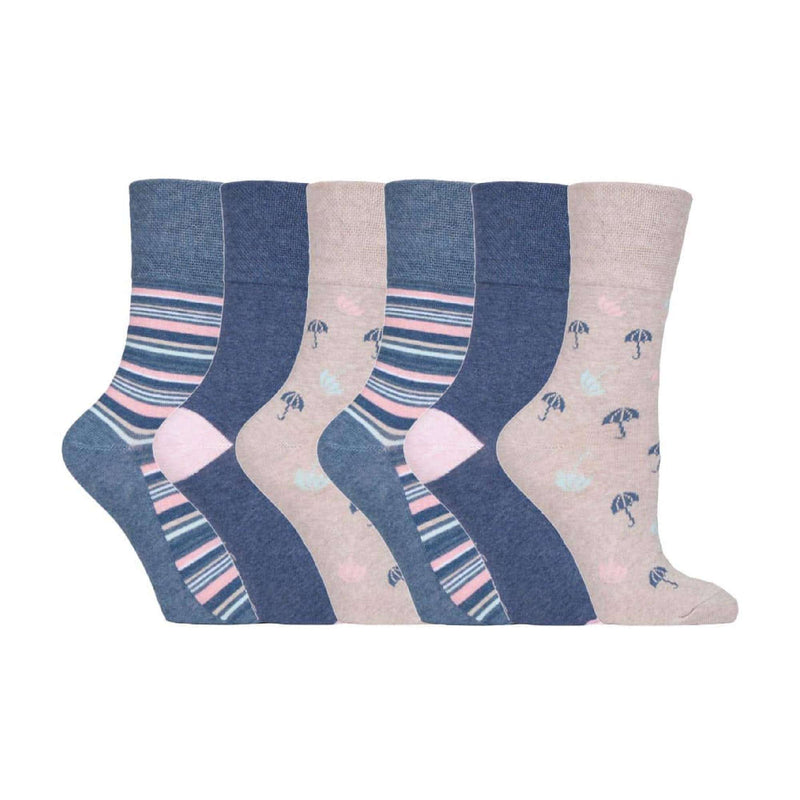 6 Pack Ladies Patterned Cotton Non Elastic Socks